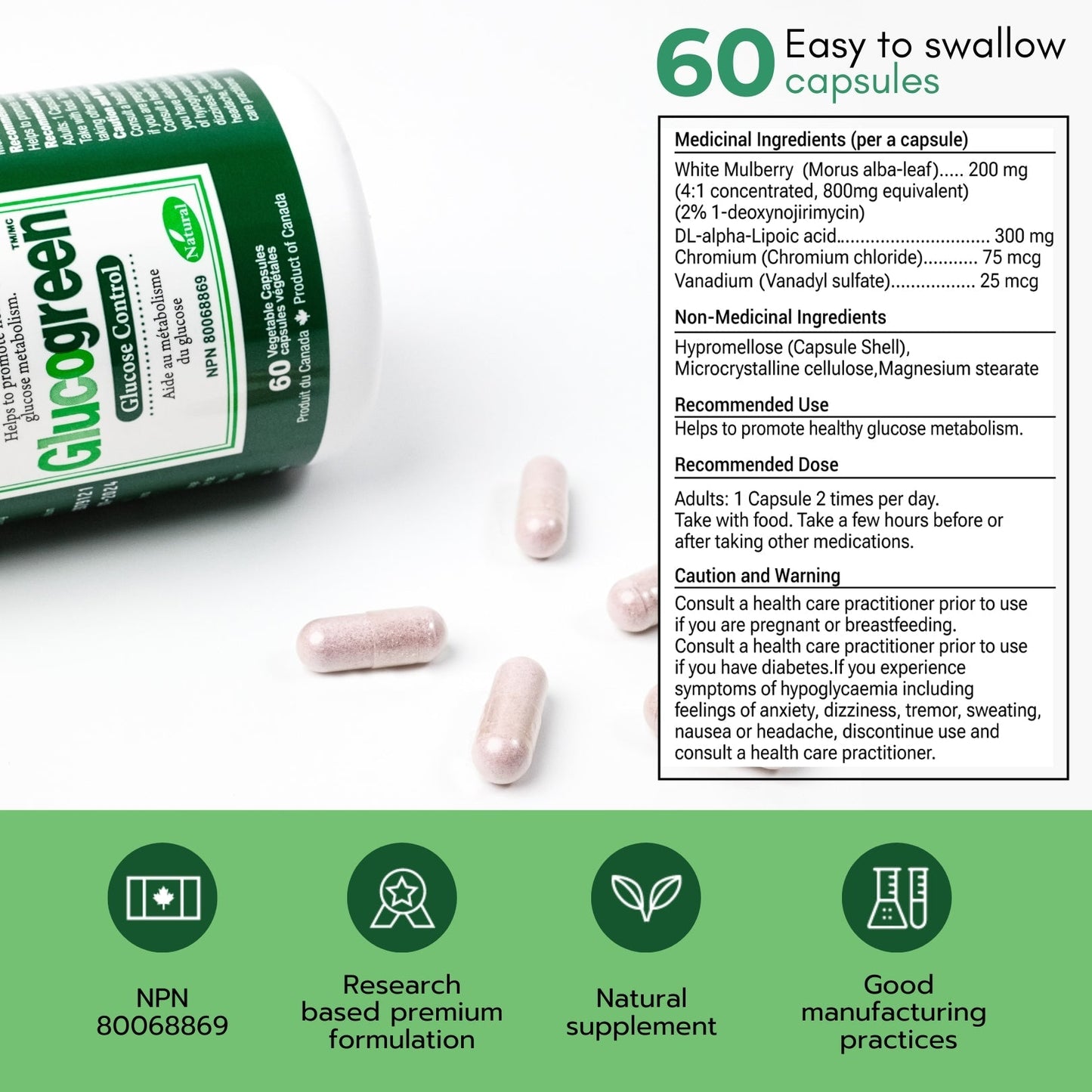 Glucogreen® Glucose Control 500mg (60 Capsules)