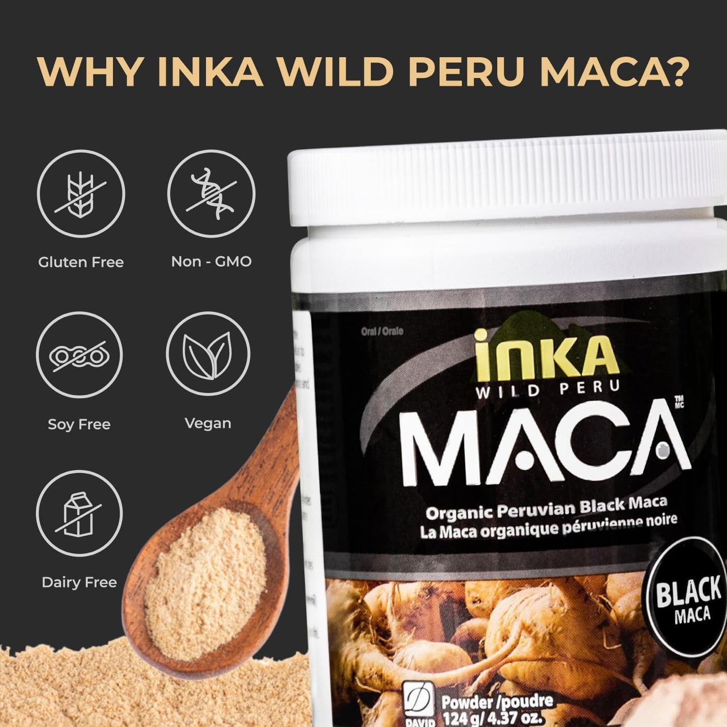 InkaMaca Organic Black Maca Powder (124g)