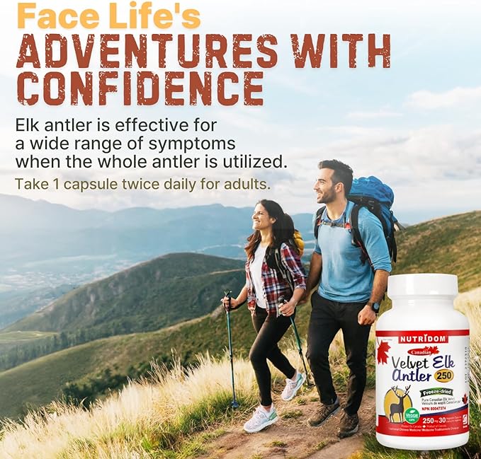 Nutridom Canadian Velvet Elk Antler 250mg, Freeze-Dried (30 Veggie Capsules)