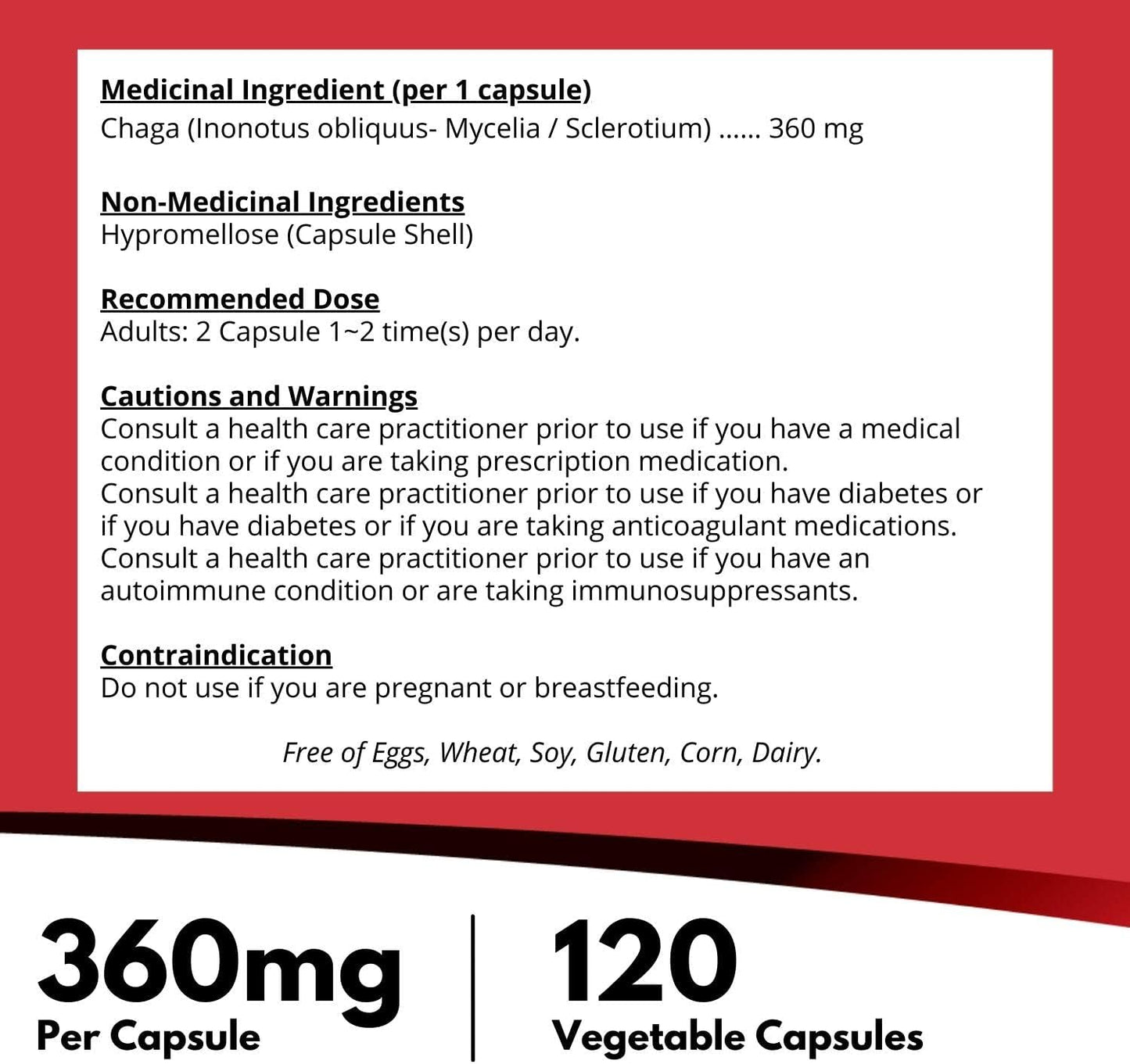 Nutridom Canadian Chaga Mushroom 360mg (120 Veggie Capsules)
