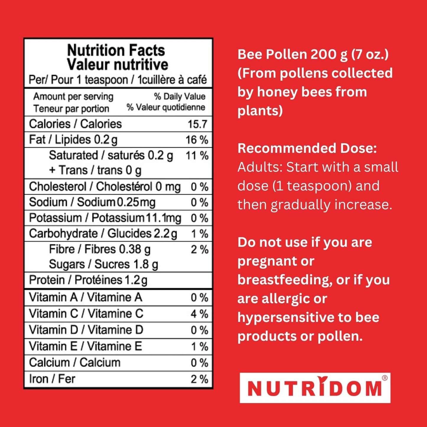 Nutridom Bee Pollen Gold Granules (200 Grams)