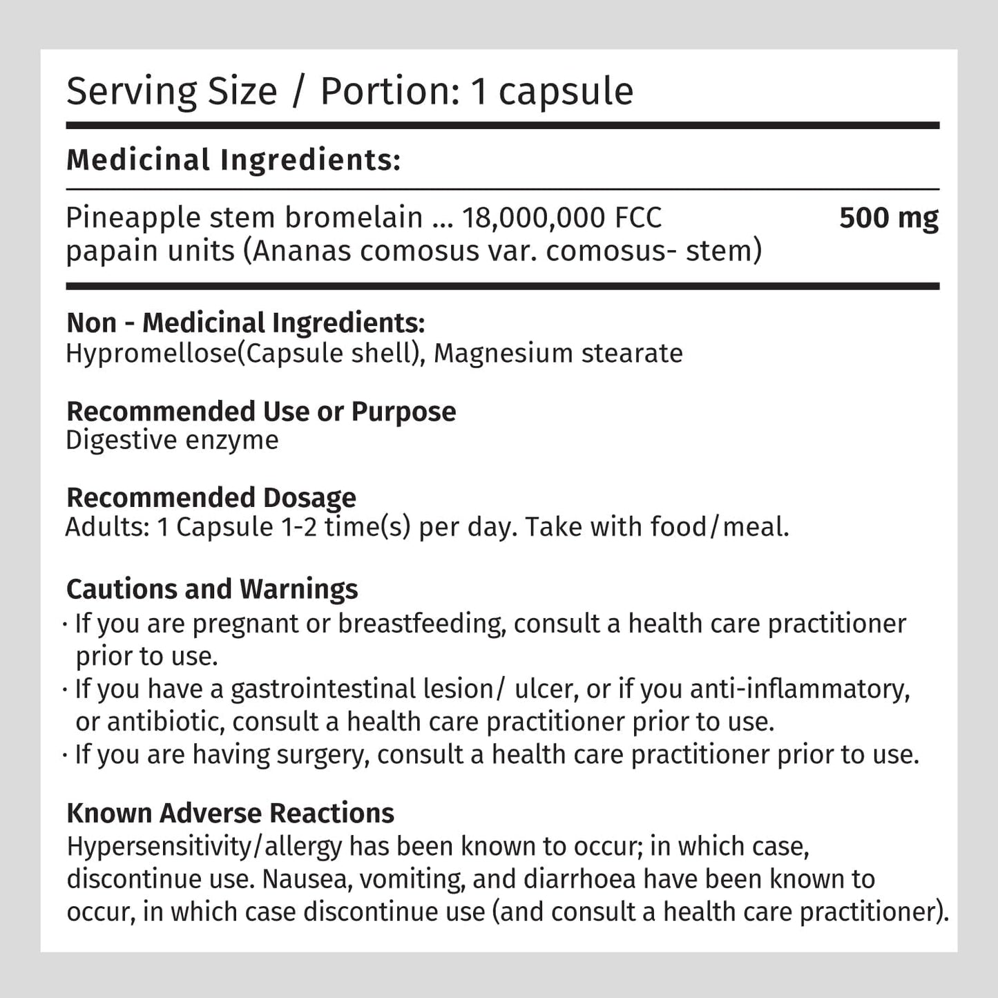 Nutridom Bromelain 2,400 GDU 500mg (120 Veggie Capsules)