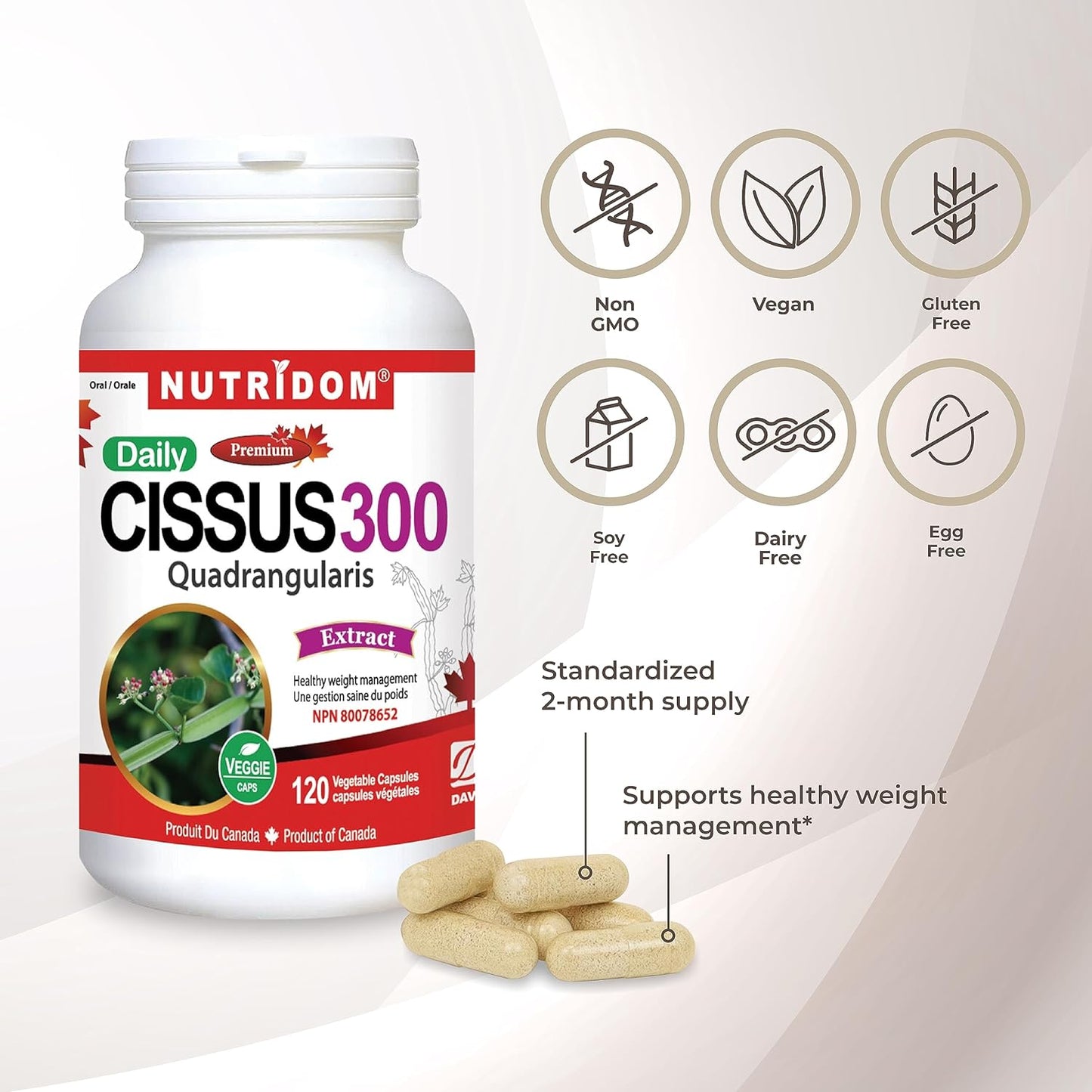 Nutridom Cissus Quadrangularis 150mg (2.5% Keto-Steroids) (120 Veggie Capsules)