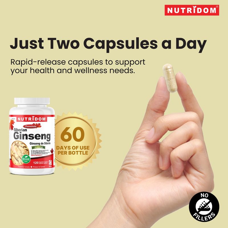 Nutridom Eleuthero Ginseng 500mg (120 Veggie Capsules)