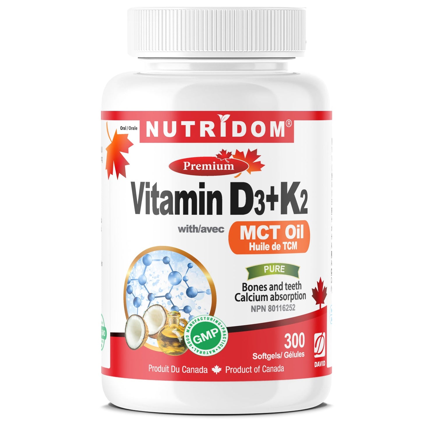 Nutridom Vitamin D3 + K2 with MCT Oil (120 Softgels)