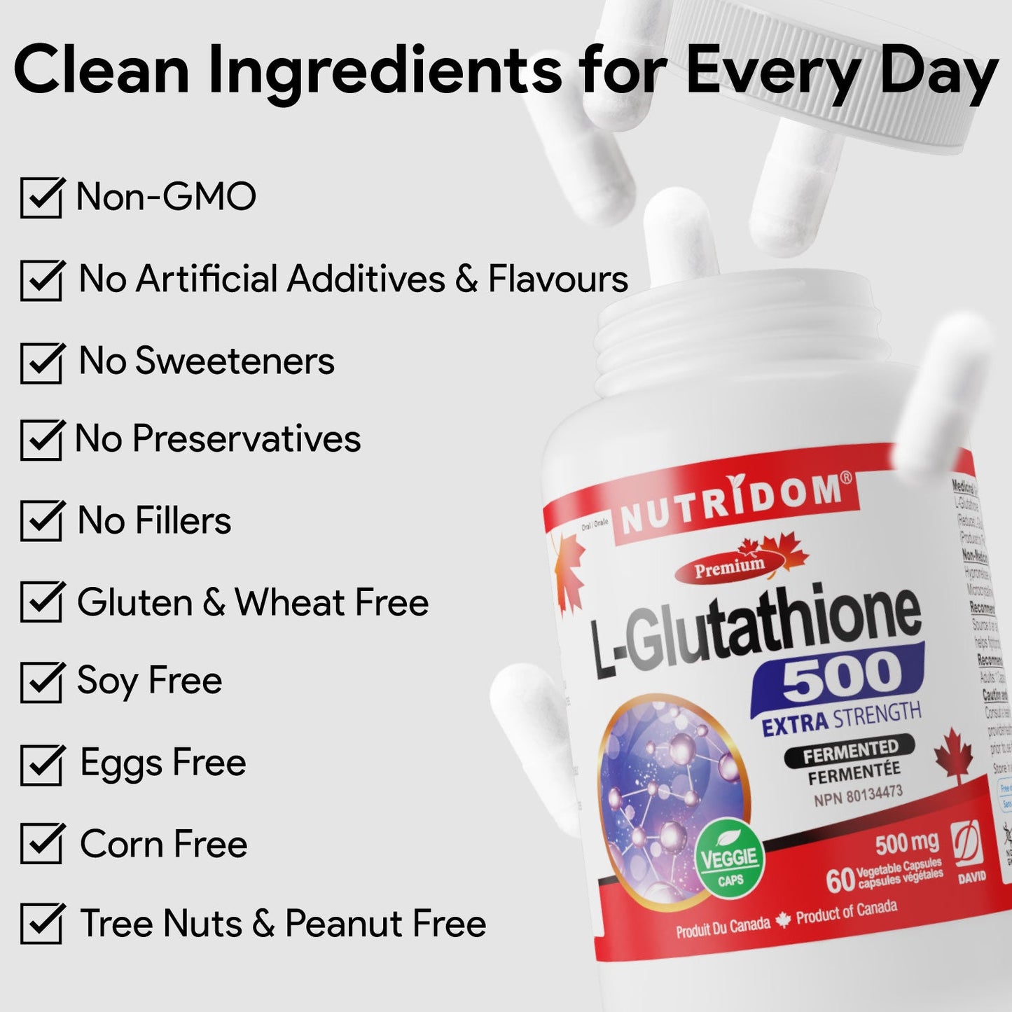 Nutridom® L-Glutathione 500 Extra Strength (60 Veggie caps)