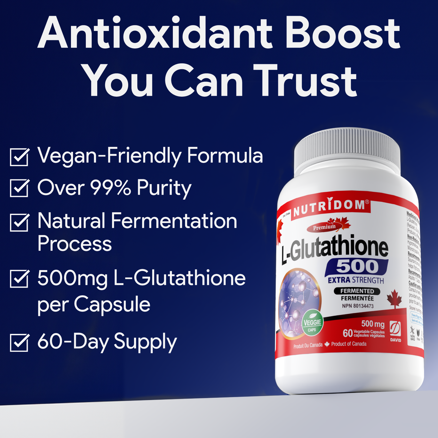 Nutridom® L-Glutathione 500 Extra Strength (60 Veggie caps)