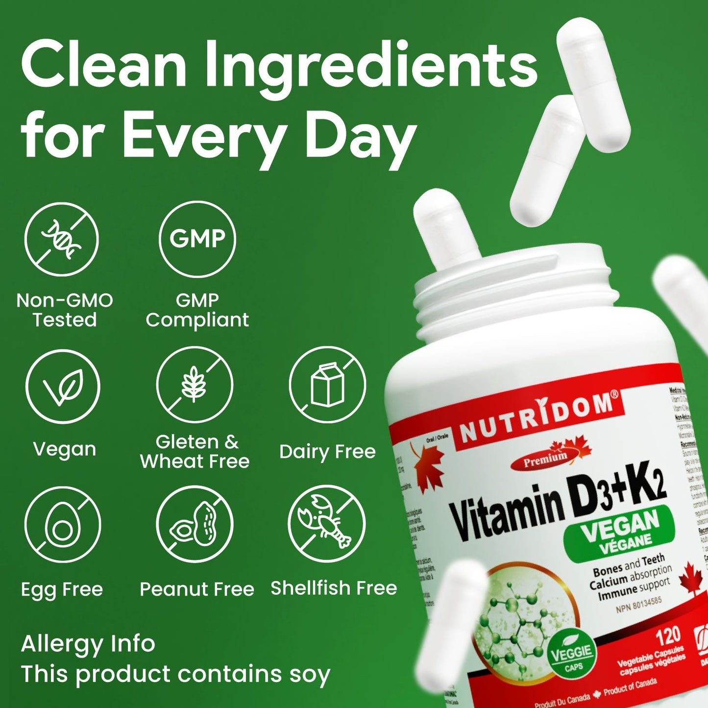 Nutridom Vitamin D3+K2 Vegan 120 Vcaps