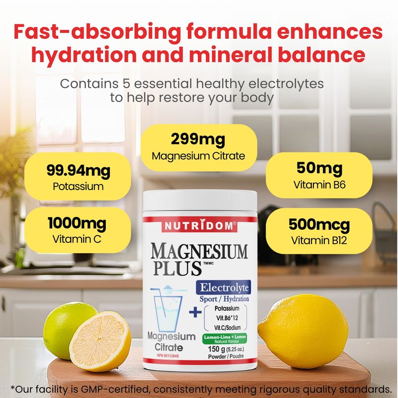 Nutridom Magnesium Plus Electrolyte Powder (150g), Featuring Magnesium Citrate, Potassium, Vitamin B6, Vitamin B12 & Vitamin C