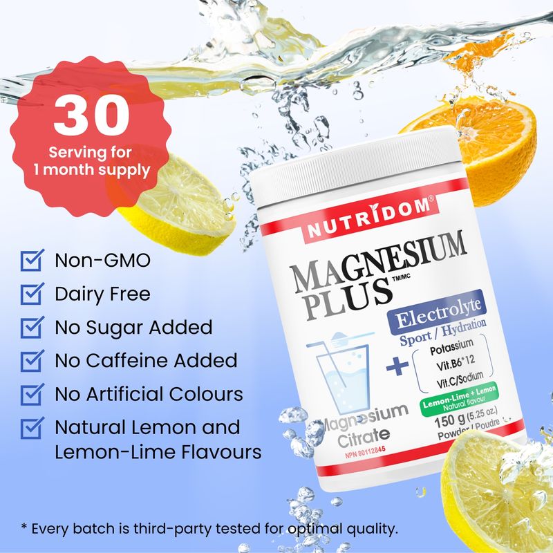 Nutridom Magnesium Plus Electrolyte Powder (150g), Featuring Magnesium Citrate, Potassium, Vitamin B6, Vitamin B12 & Vitamin C