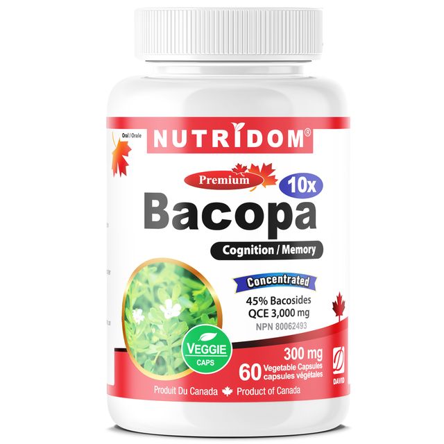 Nutridom Bacopa Monnieri 10x Extract, 300mg (3,000mg QCE)(60 Veggie Capsules)