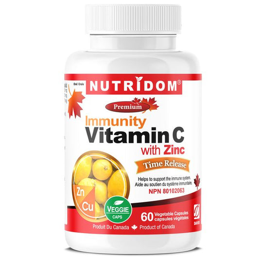 Nutridom Timed-Release Vitamin C with Zinc Bisglycinate and Copper (60 Veggie Capsules)