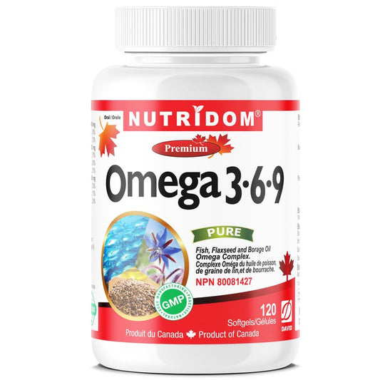 Nutridom Omega 3-6-9 (120 Softgels), Sourced from Fish Oil, Borage Oil & Flaxseed Oil