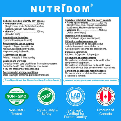 Nutridom Hyaluronic Acid with Vitamin C (60 Veggie Capsules)