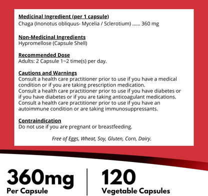 Nutridom Canadian Chaga Mushroom 360mg (120 Veggie Capsules)