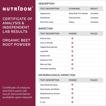 Nutridom Organic Red Beet Root Powder, 7.94 oz (225g)