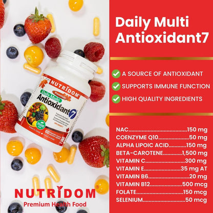 Nutridom Antioxidant-7 (60 Veggie Capsules), Featuring CoQ10, Alpha Lipoic Acid, NAC, Methyl-Vitamin B12, Methyl-Folate, Beta-Carotene, Vitamin C, Vitamin B6, Vitamin E & Selenium