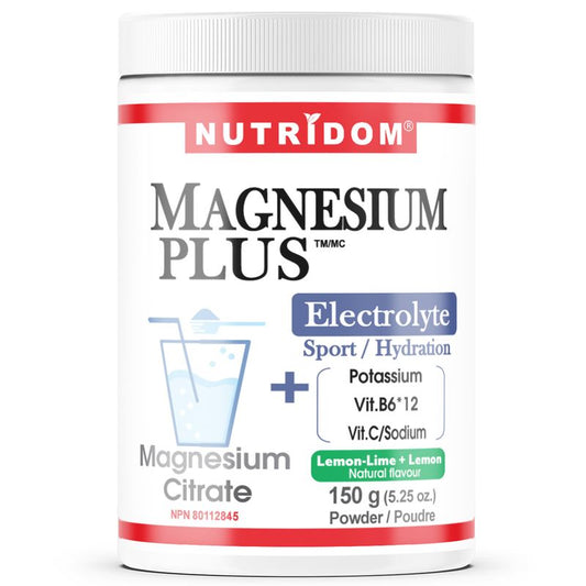 Nutridom Magnesium Plus Electrolyte Powder (150g), Featuring Magnesium Citrate, Potassium, Vitamin B6, Vitamin B12 & Vitamin C