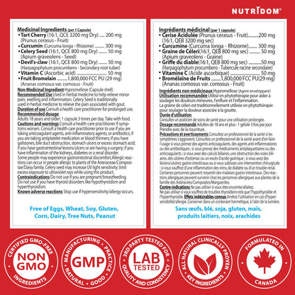 Nutridom GOUTart, Contains Tart Cherry, Curcumin, Celery Seed, Devil's Claw, Vitamin C and Bromelain (60 V-Capules)
