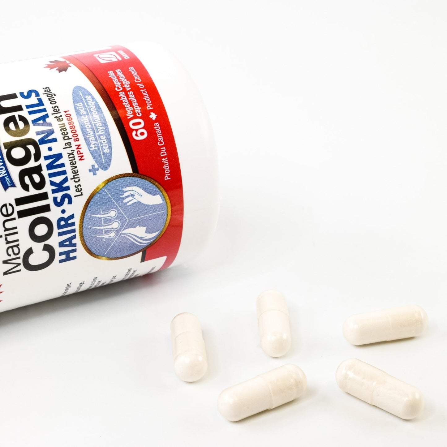 Nutridom Marine Collagen 600mg (60 Veggie Capsules), Featuring Hydrolyzed Fish Collagen, Hyaluronic acid, Vitamin C, Silicon & Biotin