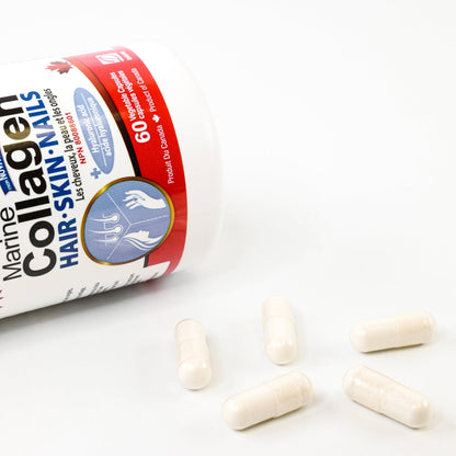 Nutridom Marine Collagen 600mg (60 Veggie Capsules), Featuring Hydrolyzed Fish Collagen, Hyaluronic acid, Vitamin C, Silicon & Biotin