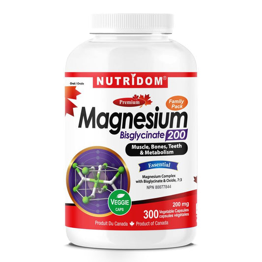 Nutridom Magnesium Bisglycinate 200mg (300 Veggie Capsules)