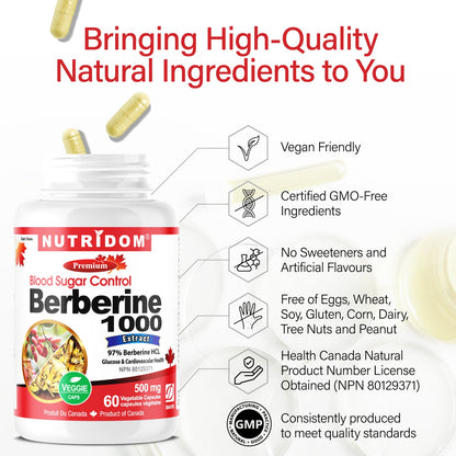 Nutridom Berberine HCL 500mg (60 Veggie Capsules)