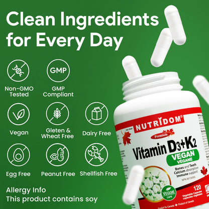 Nutridom Vitamin D3+K2 Vegan 120 Vcaps