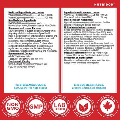 Nutridom Vitamin D3+K2 Vegan 120 Vcaps