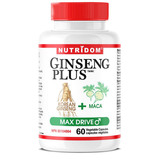 Nutridom Ginseng Plus MAX DRIVE (60 Veggie Capsules), Featuring Panax ginseng, Siberian Ginseng, Maca & Tribulus Terrestris