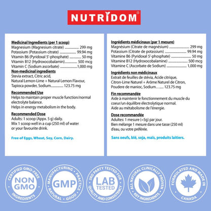 Nutridom Magnesium Plus Electrolyte Powder (150g), Featuring Magnesium Citrate, Potassium, Vitamin B6, Vitamin B12 & Vitamin C